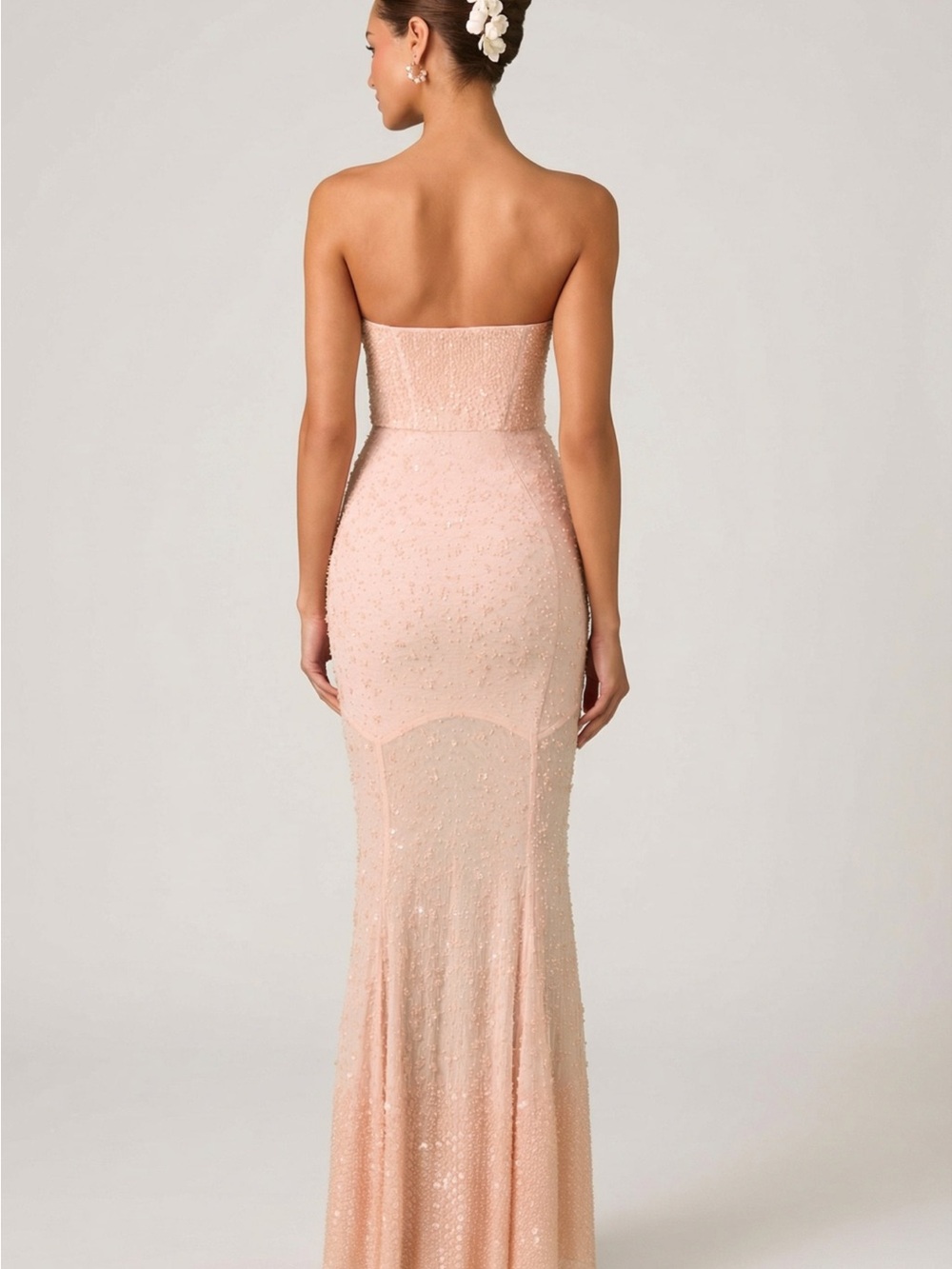 Oh Polly Strapless Sequin Mermaid Gown in Blush - Picture 4 of 4
